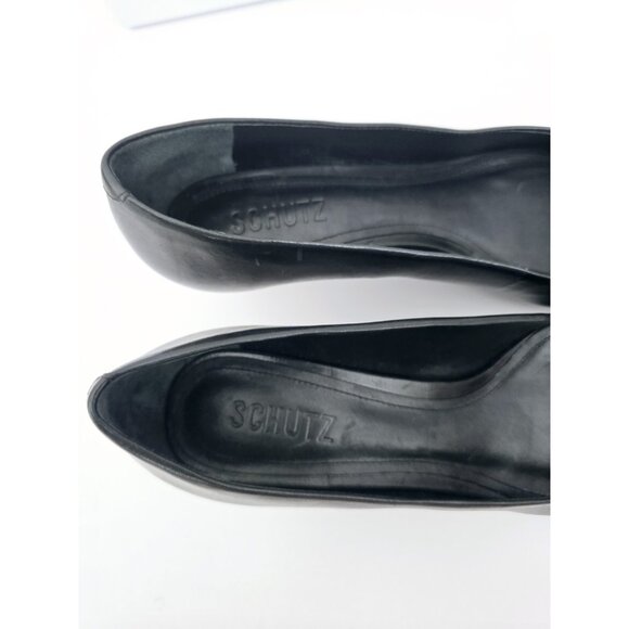 Schutz Lou Mid Curve Black Gold Kitten Heel Pointed Toe Leather Pump Shoes 7.5 - Picture 8 of 12